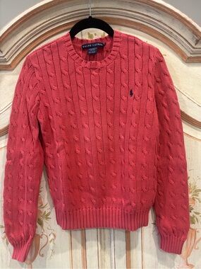 Ralph Lauren Blue Label Nantucket Red Cotton Cable-knit Sweater Size Small